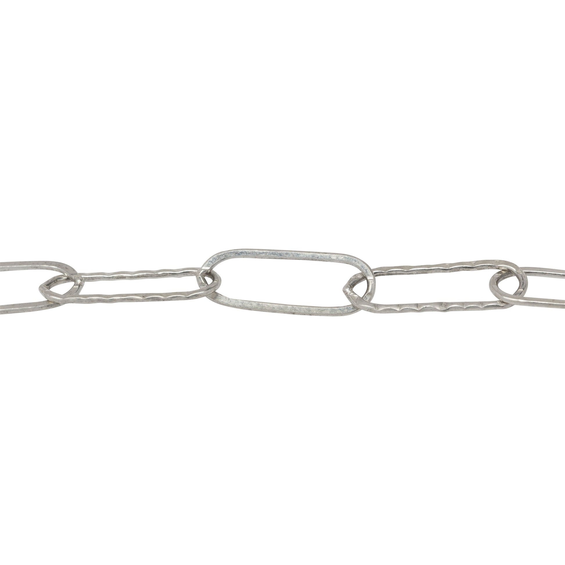 Chain by Foot. Sterling Silver 5.7mm Width by 15.5mm Length, Flat And Hammered Elongated Cable Chain. Price per: 1 Foot.