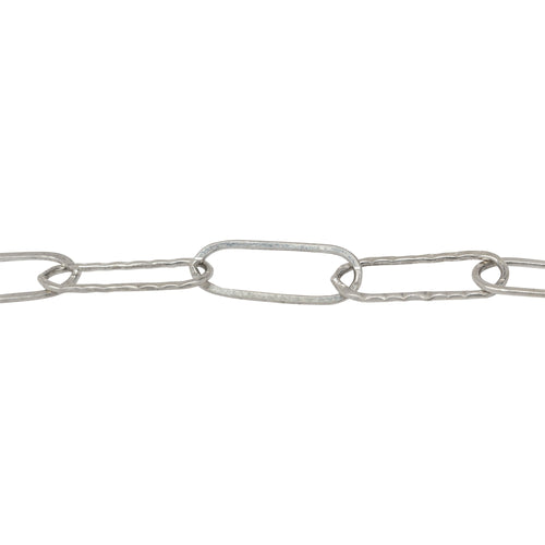 Chain by Foot. Sterling Silver 5.7mm Width by 15.5mm Length, Flat And Hammered Elongated Cable Chain. Price per: 1 Foot.