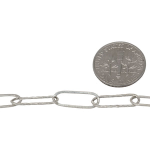 Sterling Silver 5.7mm Width by 15.5mm Length, Flat And Hammered Elongated Cable Chain. Price per: 1 Foot.