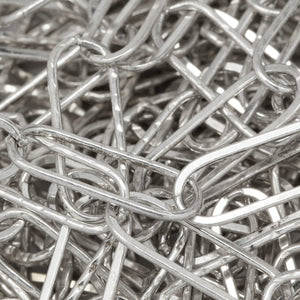 Sterling Silver 5.7mm Width by 15.5mm Length, Flat And Hammered Elongated Cable Chain. Price per: 1 Foot.