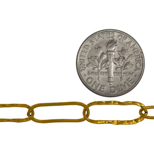 14kt Gold Filled 5.7mm Width by 15.5mm Length, Flat And Hammered Elongated Cable Chain. Price per: 1 Foot.