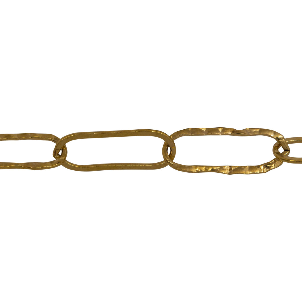 Chain by Foot. 14kt Gold Filled 5.7mm Width by 15.5mm Length, Flat And Hammered Elongated Cable Chain. Price per: 1 Foot.