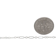 Load image into Gallery viewer, Sterling Silver One of 1.8mm Width by 5.0mm Length Flat Elogated Link connected to Three of 1.8mm Width by 2.0mm Length Oval Links with Middle Link being Flat Oval Link, Long and Short Chain. Price per: 1 Foot.
