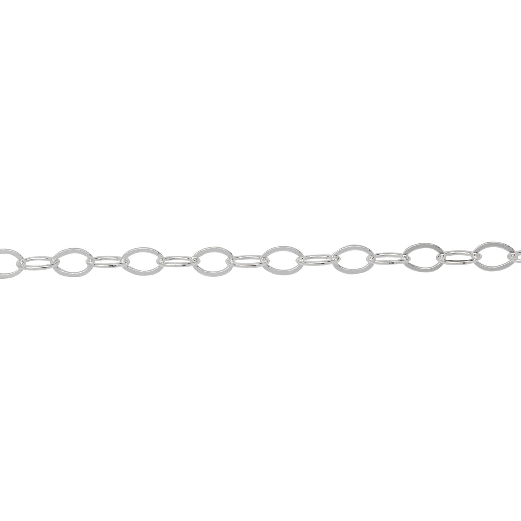 Chain by Foot. Sterling Silver 2.80mm Width by 4.20mm Length, Flat Cable Chain. Price per: 1 Foot.