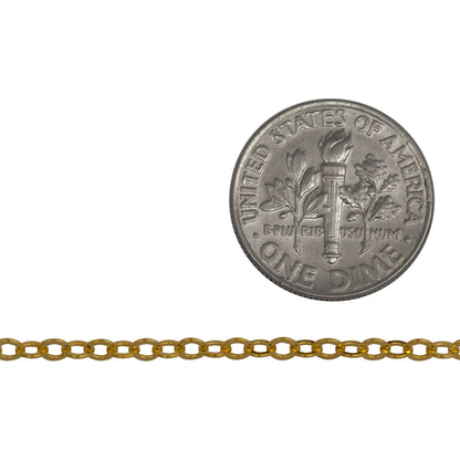 14kt Gold Filled 2.3mm Width by 2.8mm Length, Flat Cable Chain. Price per: 1 Foot.