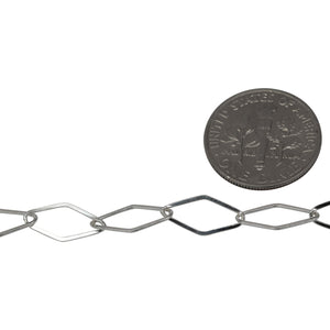 Sterling Silver 5.9mm Width by 12.6mm Length, Diamond Shape Flat Cable Chain. Price per: 1 Foot.