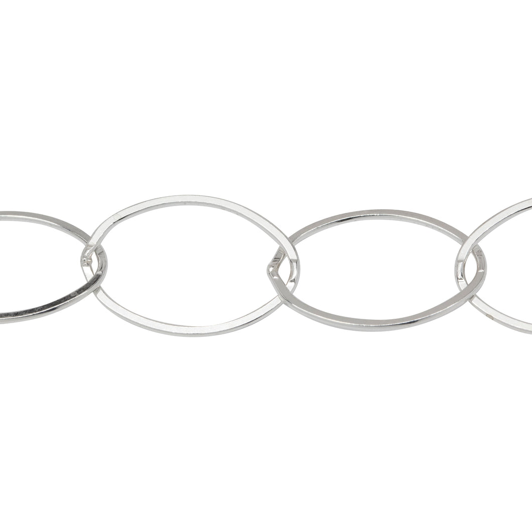 Chain by Foot. Sterling Silver 13.8mm Width by 20.4mm Length, Flat Cable Chain. Price per: 1 Foot.