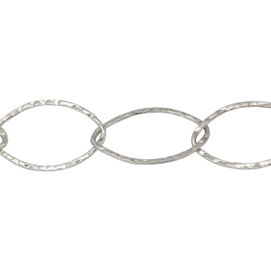 Chain by Foot. Sterling Silver 13.0mm Width by 21.7mm Length, Hammered Cable Chain. Price per: 1 Foot.
