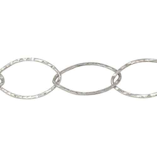 Chain by Foot. Sterling Silver 13.0mm Width by 21.7mm Length, Hammered Cable Chain. Price per: 1 Foot.