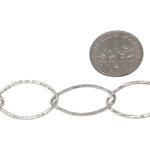 Sterling Silver 13.0mm Width by 21.7mm Length, Hammered Cable Chain. Price per: 1 Foot.