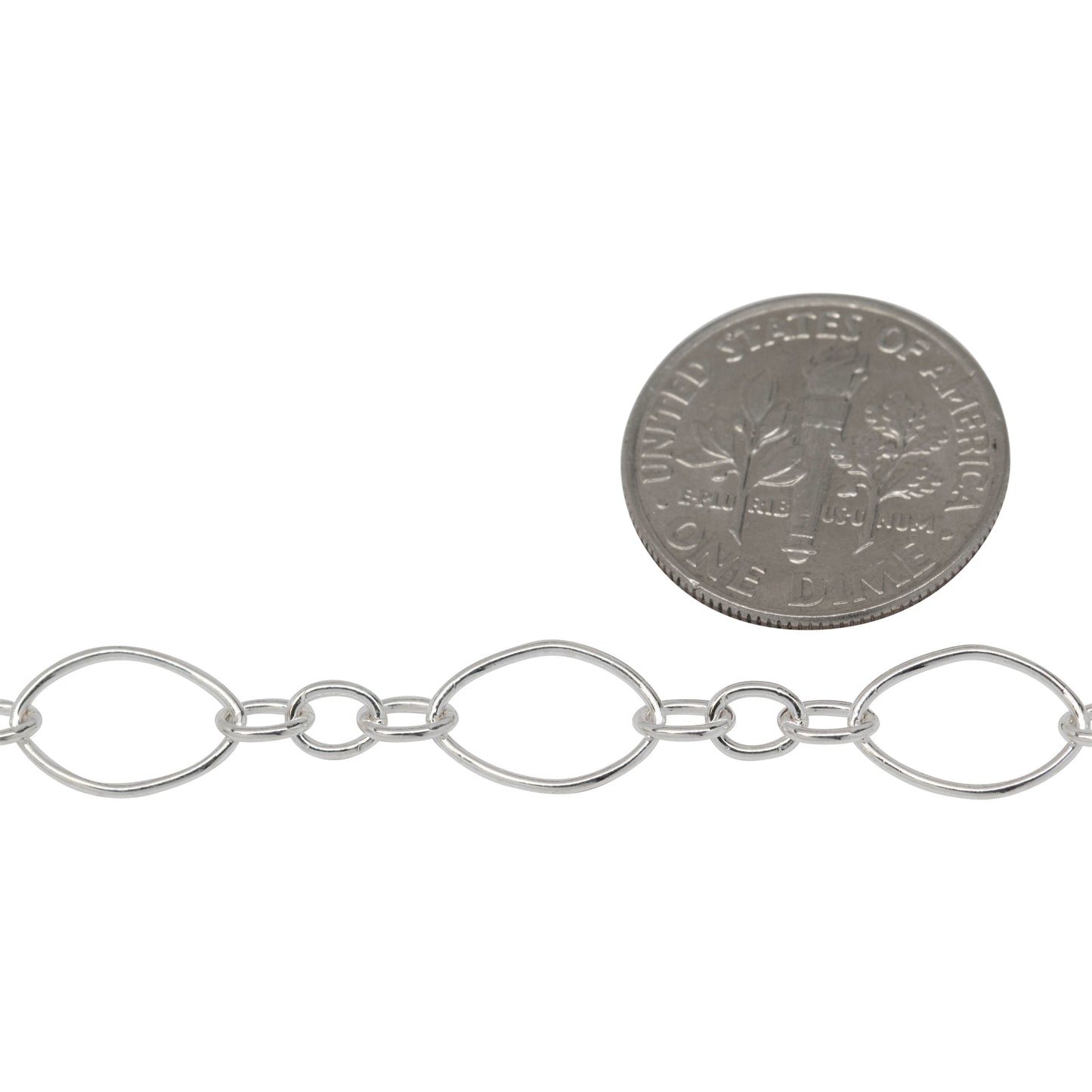 Sterling Silver Three of 3.6mm Width by 4.6mm Length Small Oval Links Followed by 7.1mm Width by 10.8mm Length Large Oval Link, Smooth Long and Short Chain. Price per: 1 Foot.