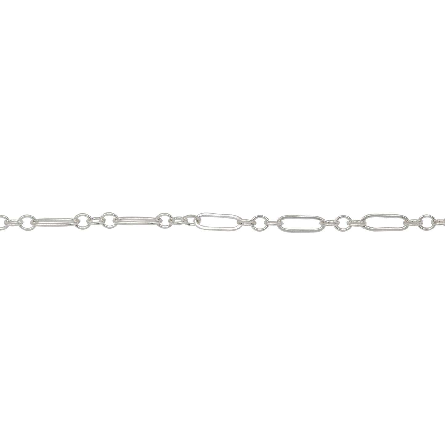 Chain by Foot. Sterling Silver Three of 1.57mm Width by 2.3mm Length Small Oval Links Followed by 1.97mm Width by 5.67mm Length Large Oval Link, Smooth Long and Short Chain. Price per: 1 Foot.