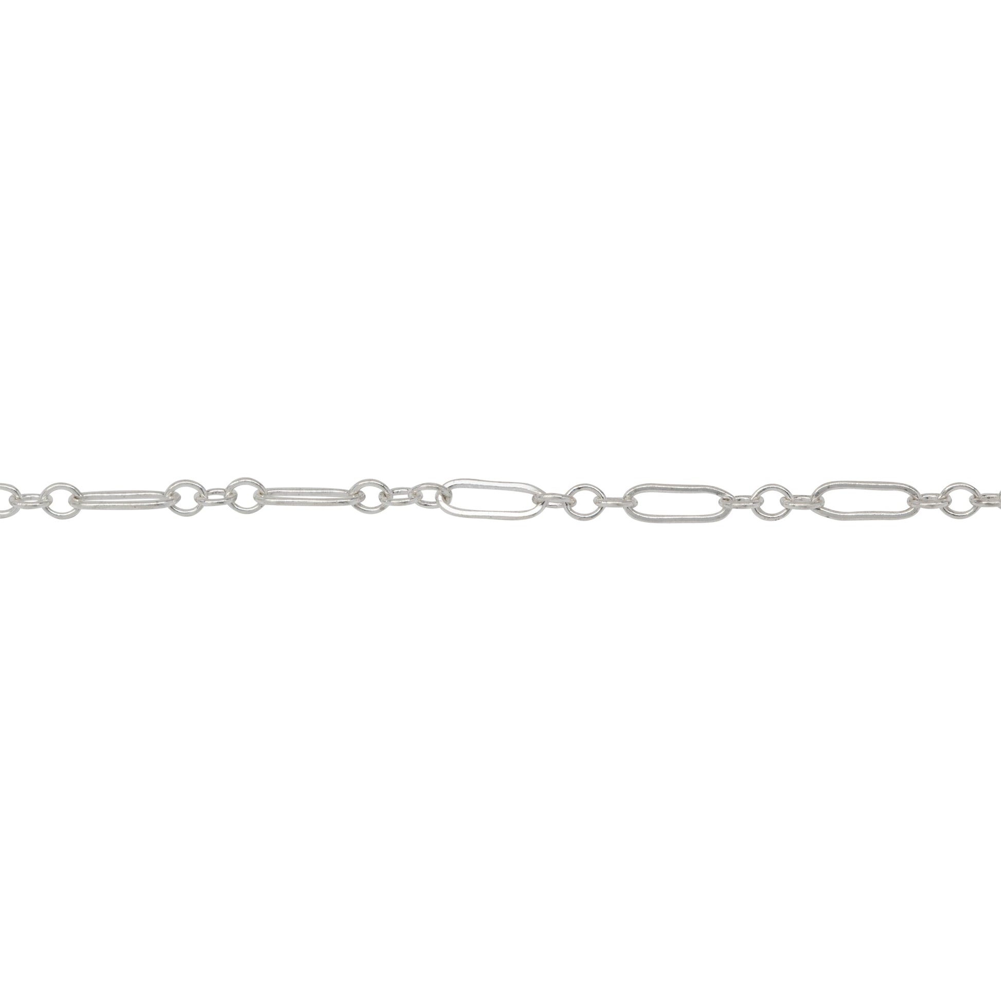 Chain by Foot. Sterling Silver Three of 1.57mm Width by 2.3mm Length Small Oval Links Followed by 1.97mm Width by 5.67mm Length Large Oval Link, Smooth Long and Short Chain. Price per: 1 Foot.
