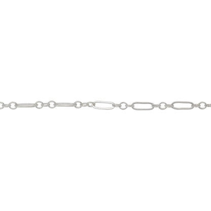 Chain by Foot. Sterling Silver Three of 1.57mm Width by 2.3mm Length Small Oval Links Followed by 1.97mm Width by 5.67mm Length Large Oval Link, Smooth Long and Short Chain. Price per: 1 Foot.