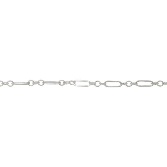 Chain by Foot. Sterling Silver Three of 1.57mm Width by 2.3mm Length Small Oval Links Followed by 1.97mm Width by 5.67mm Length Large Oval Link, Smooth Long and Short Chain. Price per: 1 Foot.