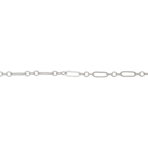 Chain by Foot. Sterling Silver Three of 1.57mm Width by 2.3mm Length Small Oval Links Followed by 1.97mm Width by 5.67mm Length Large Oval Link, Smooth Long and Short Chain. Price per: 1 Foot.