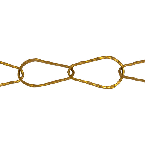 Chain by Foot. 14kt Gold Filled 10.6mm Width by 17.9mm Length, Pear Shaped Hammered Cable Chain. Price per: 1 Foot.