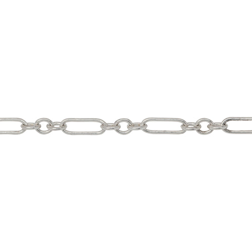 Chain by Foot. Sterling Silver Three of 3.31mm Width by 4.2mm Length Small Oval Links Followed by 3.34mm Width by 9.13mm Length Elongated Oval Link, Smooth Long and Short Chain. Price per: 1 Foot.