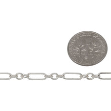 Load image into Gallery viewer, Sterling Silver Three of 3.31mm Width by 4.2mm Length Small Oval Links Followed by 3.34mm Width by 9.13mm Length Elongated Oval Link, Smooth Long and Short Chain. Price per: 1 Foot.
