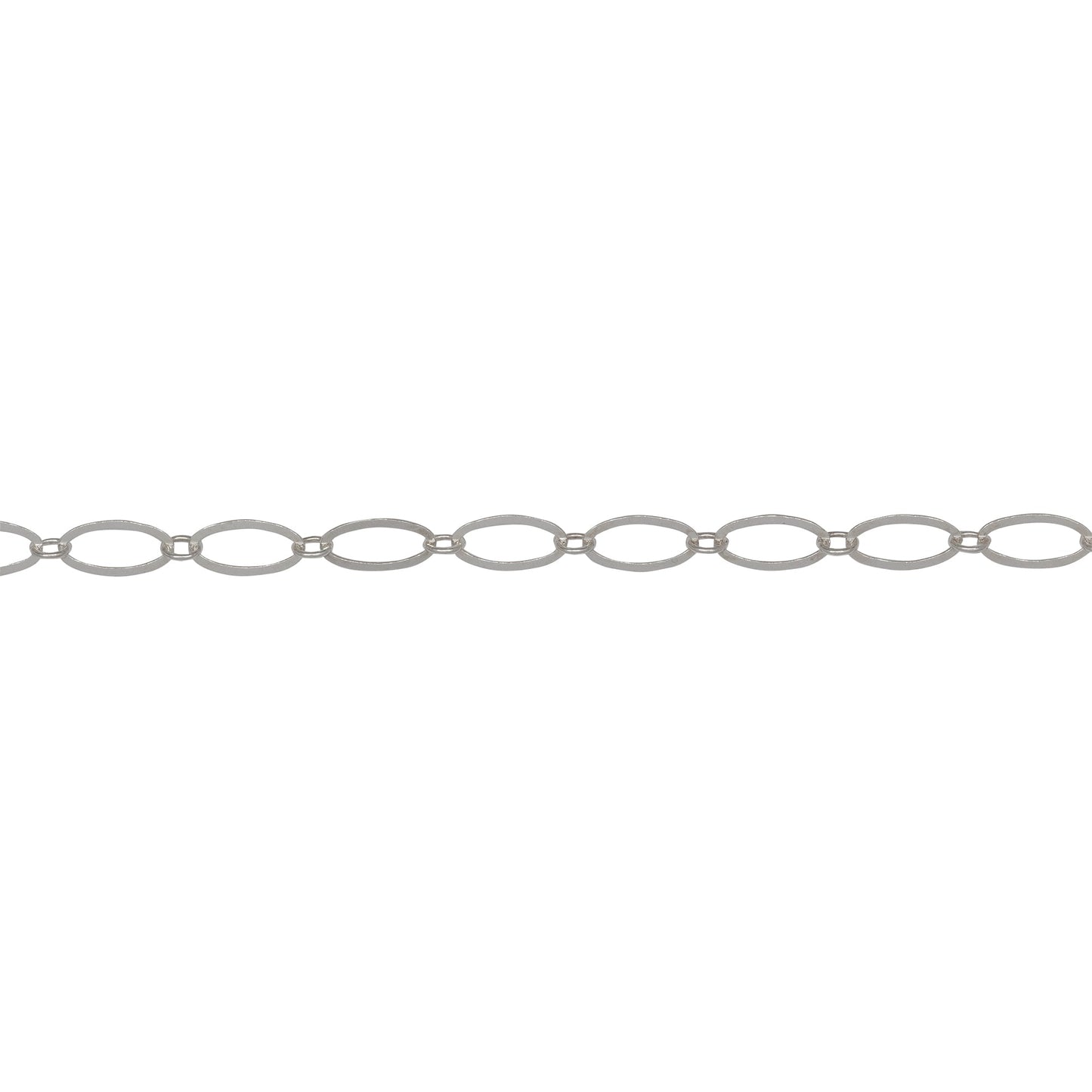 Chain by Foot. Sterling Silver 2.4mm Width by 2.9mm Length Small Smooth Oval Link Connected to 4.4mm Width by 7.8mm Length Larger Flat Oval Link, Flat Long and Short Chain. Price per: 1 Foot.