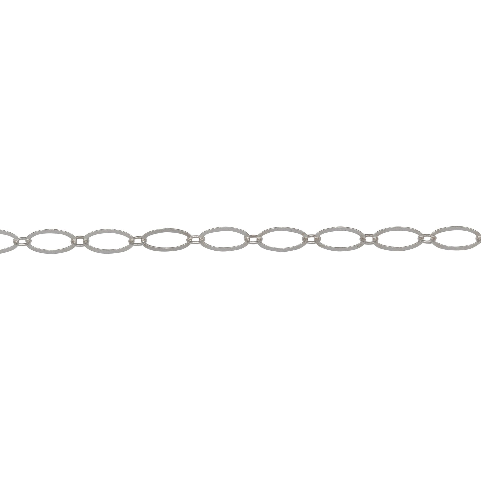 Chain by Foot. Sterling Silver 2.4mm Width by 2.9mm Length Small Smooth Oval Link Connected to 4.4mm Width by 7.8mm Length Larger Flat Oval Link, Flat Long and Short Chain. Price per: 1 Foot.