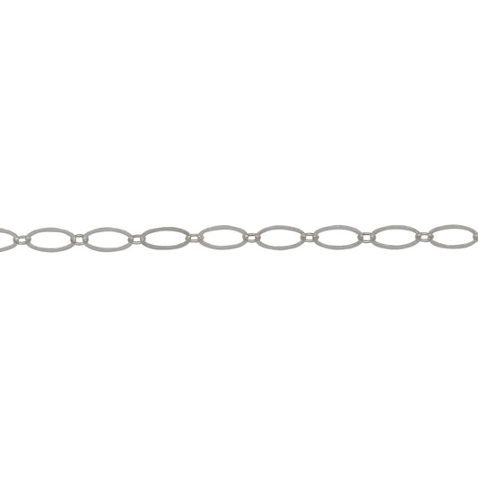 Chain by Foot. Sterling Silver 2.4mm Width by 2.9mm Length Small Smooth Oval Link Connected to 4.4mm Width by 7.8mm Length Larger Flat Oval Link, Flat Long and Short Chain. Price per: 1 Foot.