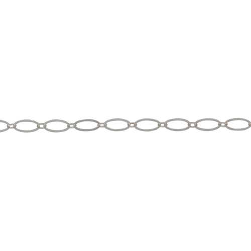 Chain by Foot. Sterling Silver 2.4mm Width by 2.9mm Length Small Smooth Oval Link Connected to 4.4mm Width by 7.8mm Length Larger Flat Oval Link, Flat Long and Short Chain. Price per: 1 Foot.