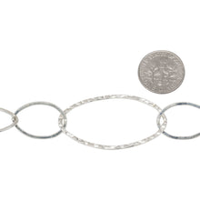 Load image into Gallery viewer, Sterling Silver Five of 13.8mm Width by 20.8mm Length Smaller Flat Oval Links Followed by 22.7mm Width by 40.4mm Length Large Hammered Oval Link, Long and Short Chain. Price per: 1 Foot.
