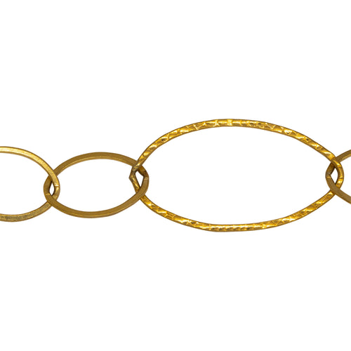 Chain by Foot. 14kt Gold Filled Five of 13.8mm Width by 20.8mm Length Smaller Flat Oval Links Followed by 22.7mm Width by 40.4mm Length Large Hammered Oval Link, Long and Short Chain. Price per: 1 Foot.