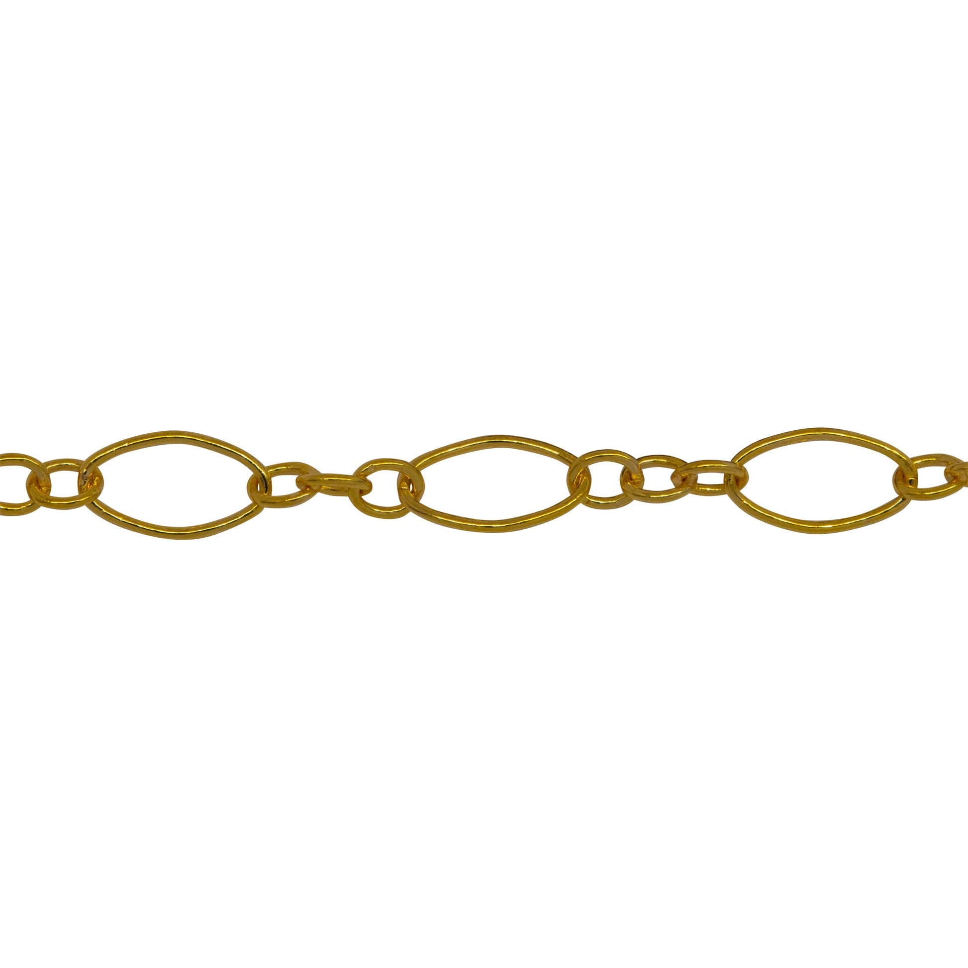 Chain by Foot. 14kt Gold Filled Three of 2.59mm Width by 2.85mm Length Smaller Oval Links Followed by 4.27mm Width by 7.4mm Length Larger Oval Link, Smooth Long and Short Chain. Price per: 1 Foot.