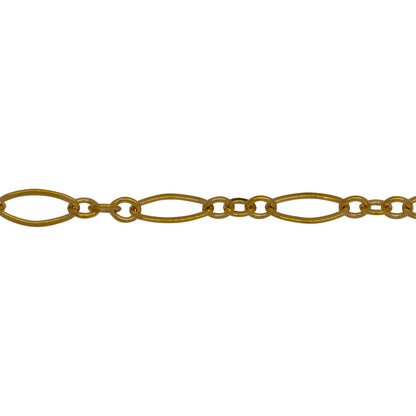 Chain by Foot. 14kt Gold Filled Three of 2.4mm Width by 3.0mm Length Smaller Oval Links With Middle Oval Link being Flat one, Followed by 3.6mm Width by 7.4mm Length Larger Flat Oval Link, Long and Short Chain. Price per: 1 Foot.