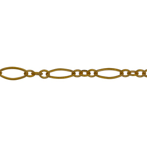 Chain by Foot. 14kt Gold Filled Three of 2.4mm Width by 3.0mm Length Smaller Oval Links With Middle Oval Link being Flat one, Followed by 3.6mm Width by 7.4mm Length Larger Flat Oval Link, Long and Short Chain. Price per: 1 Foot.