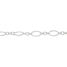 Load image into Gallery viewer, Chain by Foot. Sterling Silver Three of 2.4mm Width by 3.0mm Length Small Oval Links With Middle Small Oval Link being Corrugated One, Followed by 3.9mm Width by 7.8mm Length Large Corrugated Oval Link, Long and Short Chain. Price per: 1 Foot.
