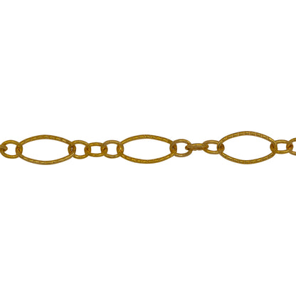 Chain by Foot. 14kt Gold Filled Three of 2.4mm Width by 3.0mm Length Small Oval Links With Middle Small Oval Link being Corrugated One, Followed by 3.9mm Width by 7.8mm Length Large Corrugated Oval Link, Long and Short Chain. Price per: 1 Foot.