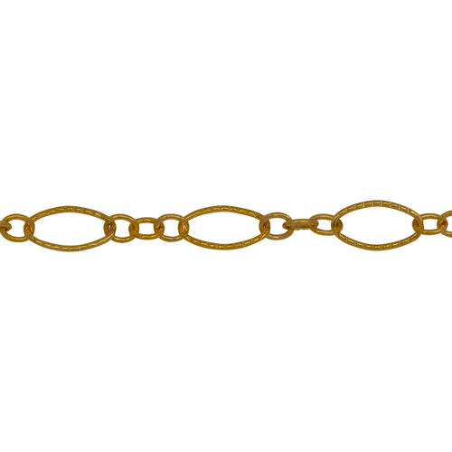 Chain by Foot. 14kt Gold Filled Three of 2.4mm Width by 3.0mm Length Small Oval Links With Middle Small Oval Link being Corrugated One, Followed by 3.9mm Width by 7.8mm Length Large Corrugated Oval Link, Long and Short Chain. Price per: 1 Foot.