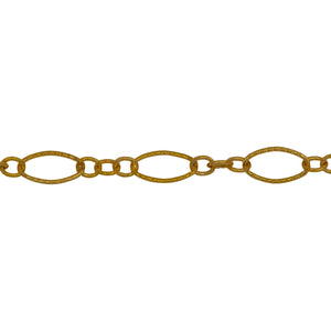 Chain by Foot. 14kt Gold Filled Three of 2.4mm Width by 3.0mm Length Small Oval Links With Middle Small Oval Link being Corrugated One, Followed by 3.9mm Width by 7.8mm Length Large Corrugated Oval Link, Long and Short Chain. Price per: 1 Foot.
