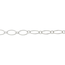 Load image into Gallery viewer, Chain by Foot. Sterling Silver 2.65mm Width by 2.93mm Length Smaller Smooth Oval Link Connected to 4.12mm Width by 7.45mm Length Larger Corrugated Oval Link, Long and Short Chain. Price per: 1 Foot.
