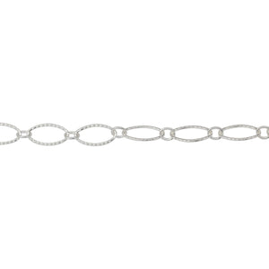 Chain by Foot. Sterling Silver 2.65mm Width by 2.93mm Length Smaller Smooth Oval Link Connected to 4.12mm Width by 7.45mm Length Larger Corrugated Oval Link, Long and Short Chain. Price per: 1 Foot.