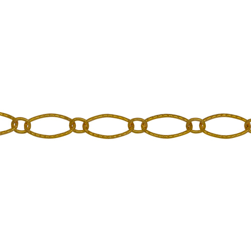 Chain by Foot. 14kt Gold Filled 2.65mm Width by 2.93mm Length Smaller Smooth Oval Link Connected to 4.12mm Width by 7.45mm Length Larger Corrugated Oval Link, Long and Short Chain. Price per: 1 Foot.