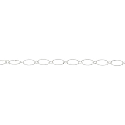 Chain by Foot. Sterling Silver 2.55mm Width by 3.0mm Length Smaller Oval Link Connected to 3.7mm Width by 7.59mm Length Larger Oval Link, Smooth Long and Short Chain. Price per: 1 Foot.