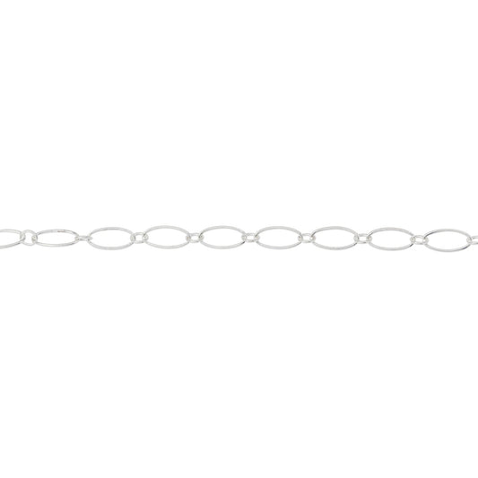 Chain by Foot. Sterling Silver 2.55mm Width by 3.0mm Length Smaller Oval Link Connected to 3.7mm Width by 7.59mm Length Larger Oval Link, Smooth Long and Short Chain. Price per: 1 Foot.