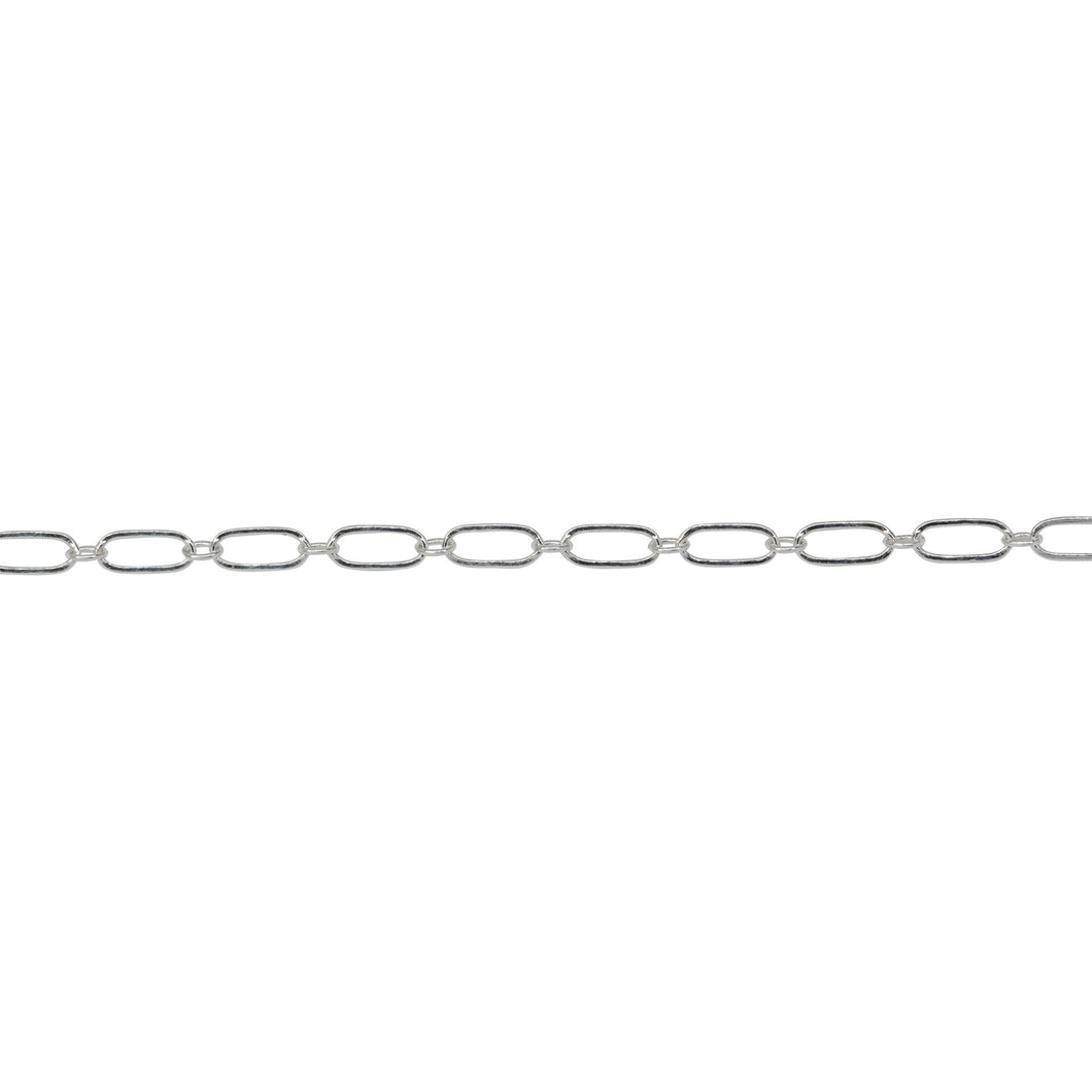Chain by Foot. Sterling Silver 1.7mm Width by 2.3mm Length Smaller Smooth Oval Link Connected to 2.4mm Width by 5.5mm Length Larger Flat Oval Link, Long and Short Chain. Price per: 1 Foot.