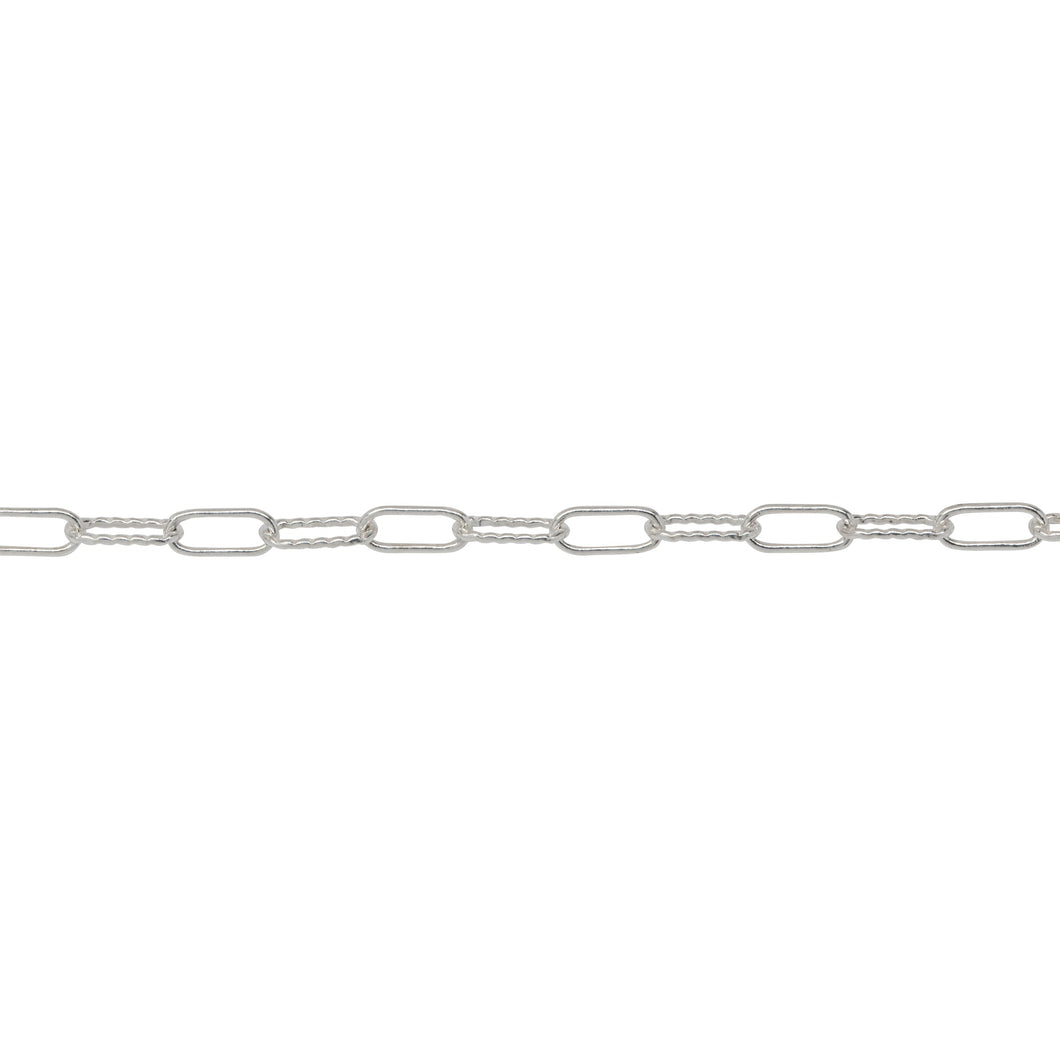 Chain by Foot. Sterling Silver 2.2mm Width by 5.3mm Length, Smooth And Corrugated Elonagted Cable Chain. Price per: 1 Foot.