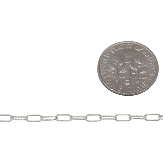 Sterling Silver 2.2mm Width by 5.3mm Length, Smooth And Corrugated Elongated Cable Chain. Price per: 1 Foot.