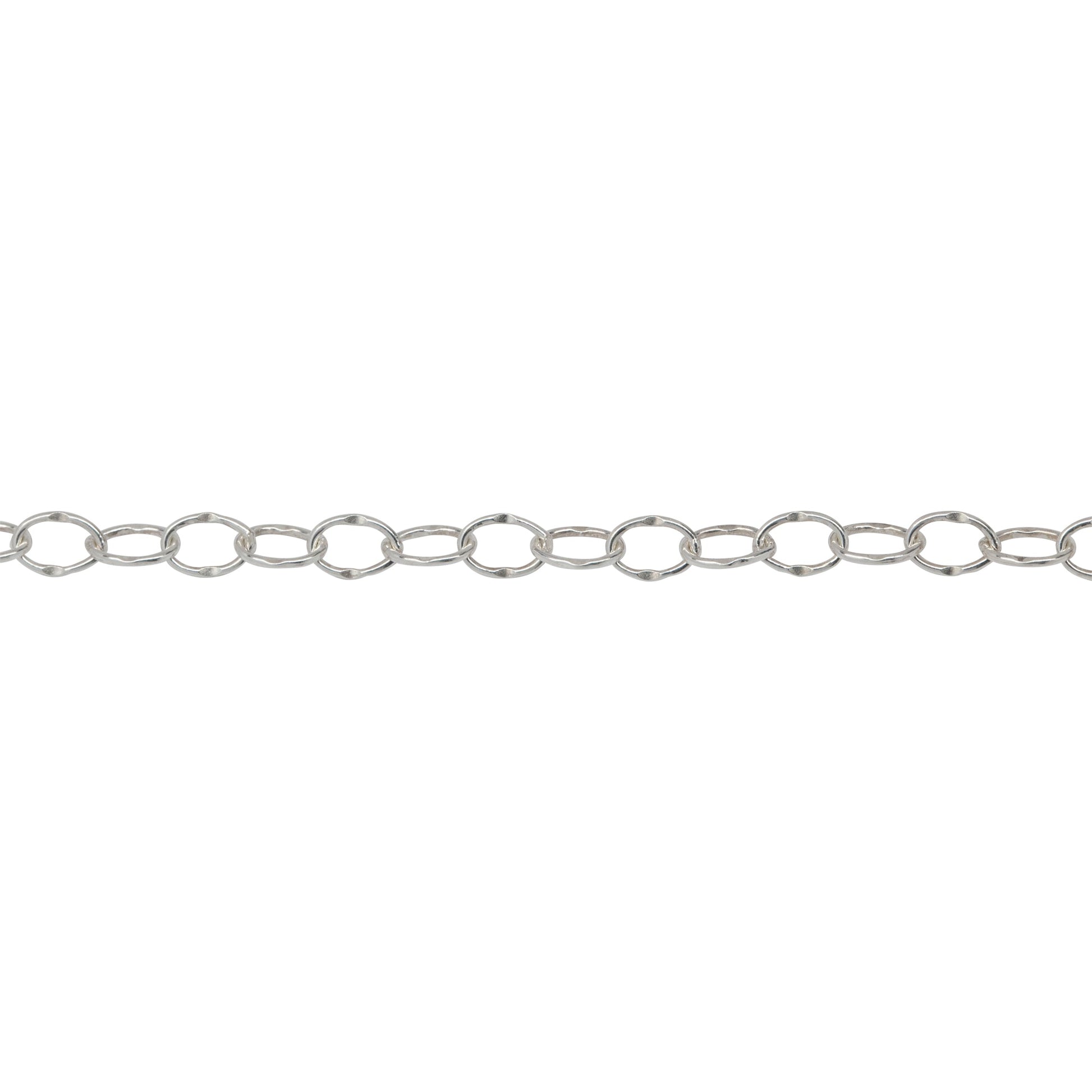 Chain by Foot. Sterling Silver 2.8mm Width by 3.9mm Length, Dapped Cable Chain. Price per: 1 Foot.