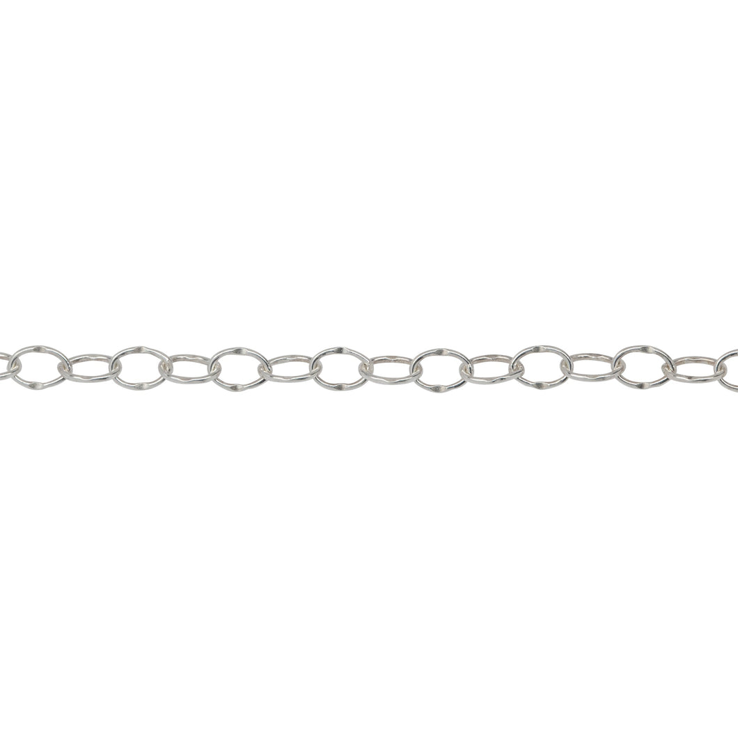 Chain by Foot. Sterling Silver 2.8mm Width by 3.9mm Length, Dapped Cable Chain. Price per: 1 Foot.