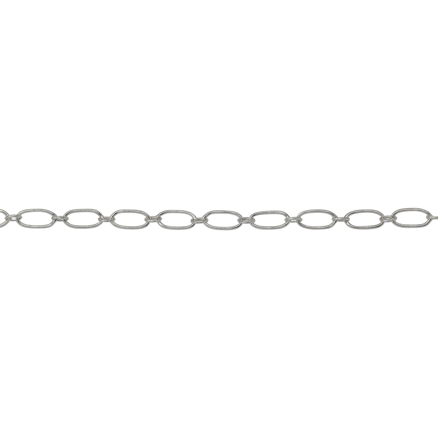 Chain by Foot. Sterling Silver 2.5mm Width by 5.2mm Length Larger Smooth Oval Link Followed by 1.8mm Width by 2.1mm Length Smaller Smooth Oval Link, Long and Short Chain. Price per: 1 Foot.