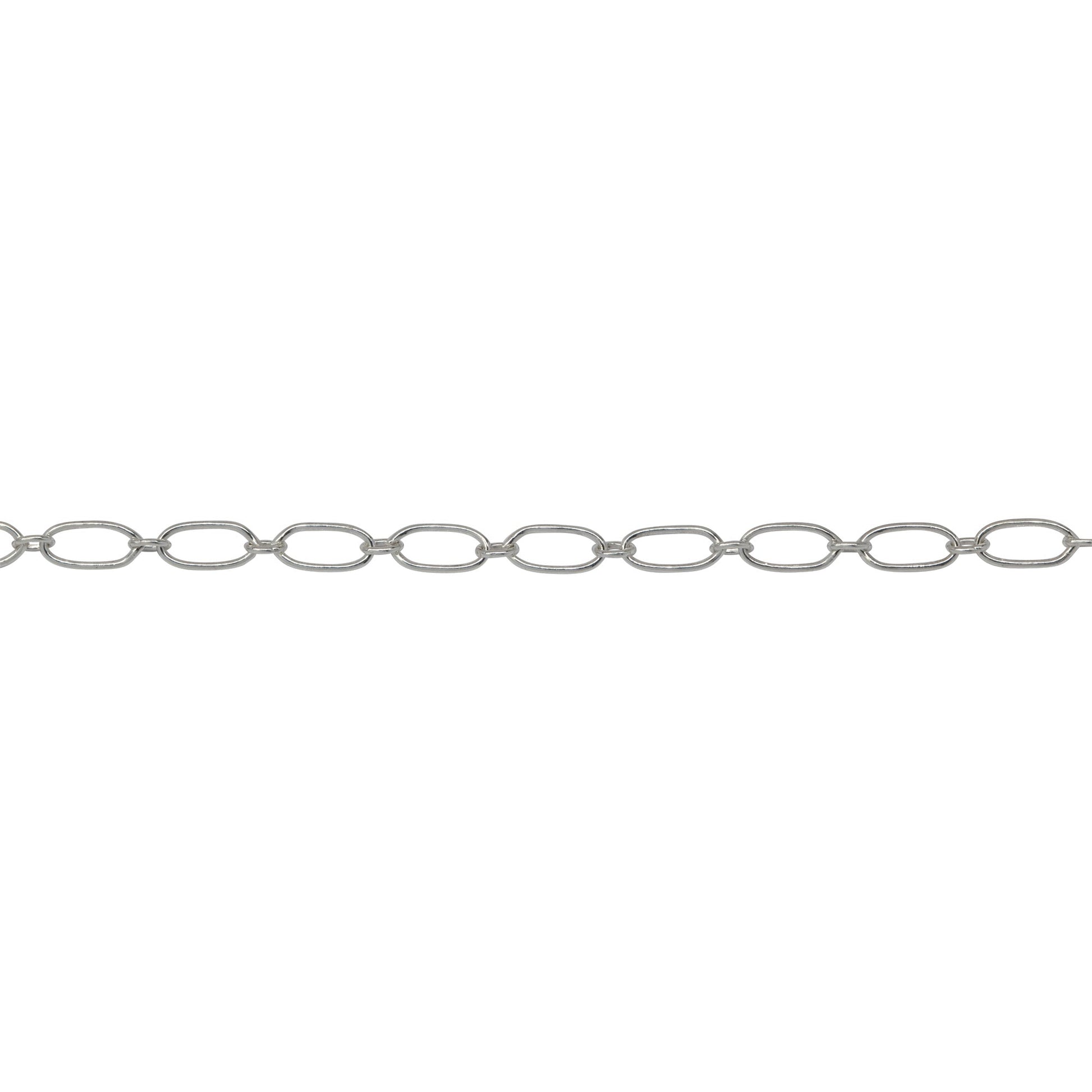 Chain by Foot. Sterling Silver 2.5mm Width by 5.2mm Length Larger Smooth Oval Link Followed by 1.8mm Width by 2.1mm Length Smaller Smooth Oval Link, Long and Short Chain. Price per: 1 Foot.