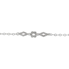 Load image into Gallery viewer, Chain by Foot. Sterling Silver Two of 7.8mm Width by 14.0mm Length Hammered Diamond Links, 10.2mm Width/Length Hammered Flower Link Connected to Nine of 2.9mm Width by 4.2mm Length Flat Diamond Links, Fancy Chain. Price per: 1 Foot.

