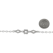 Load image into Gallery viewer, Sterling Silver Two of 7.8mm Width by 14.0mm Length Hammered Diamond Links, 10.2mm Width/Length Hammered Flower Link Connected to Nine of 2.9mm Width by 4.2mm Length Flat Diamond Links, Fancy Chain. Price per: 1 Foot.
